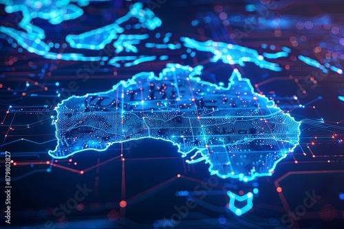 Digital map of Australia network and connectivity created with Generative AI