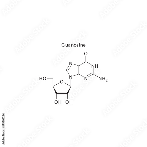 Guanosine monophosphate (GMP) skeletal structure schematic illustration, Nucleotide molecule.