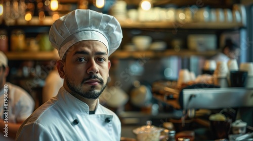 The picture of the professional chef is working inside kitchen of the restaurant, the job about preparing food require experience, cooking skills and concentration, chef must know best flavor. AIG43. photo