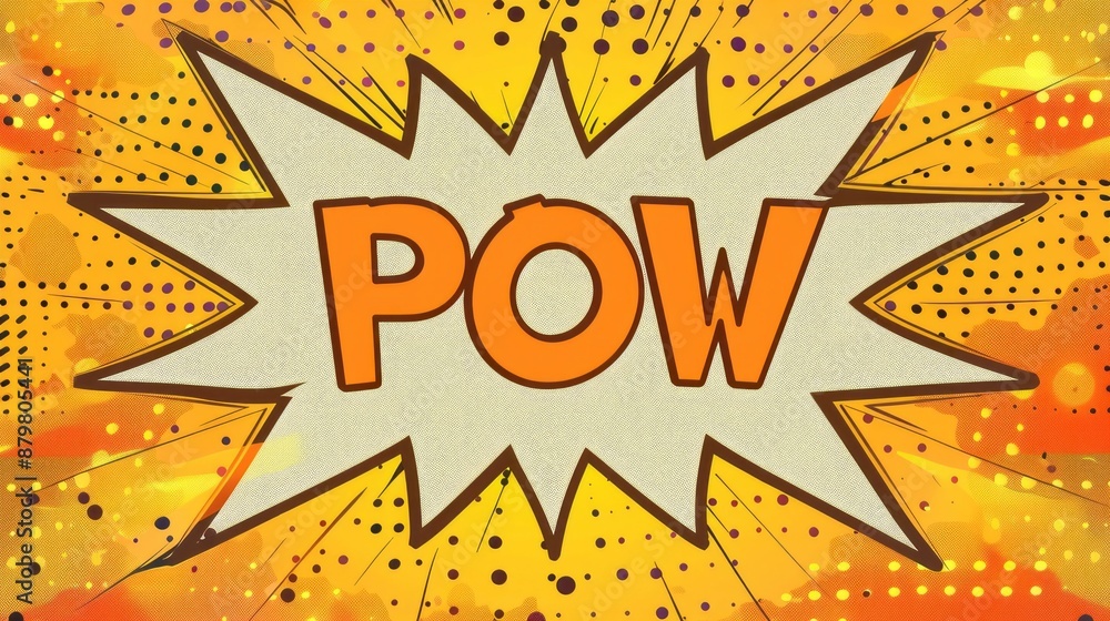 Fototapeta premium Comic book explosion with pow. Orange and yellow comic book sound effect, exploding with power.