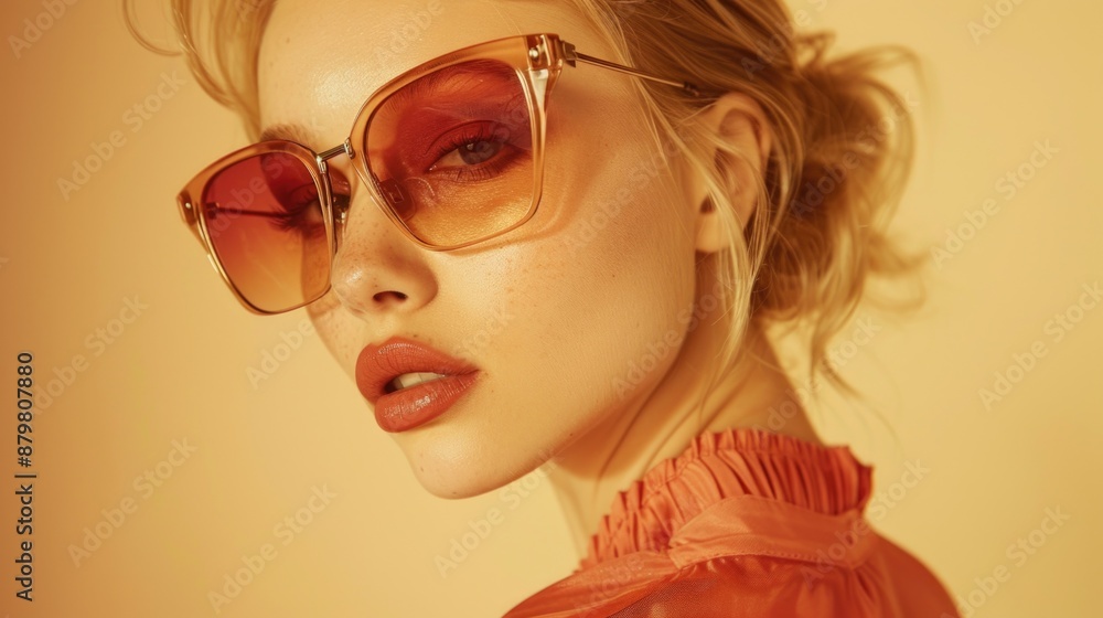 A woman wearing sunglasses and a red blouse, suitable for fashion or lifestyle photography A woman wearing sunglasses and a red blouse, suitable for fashion or lifestyle photography