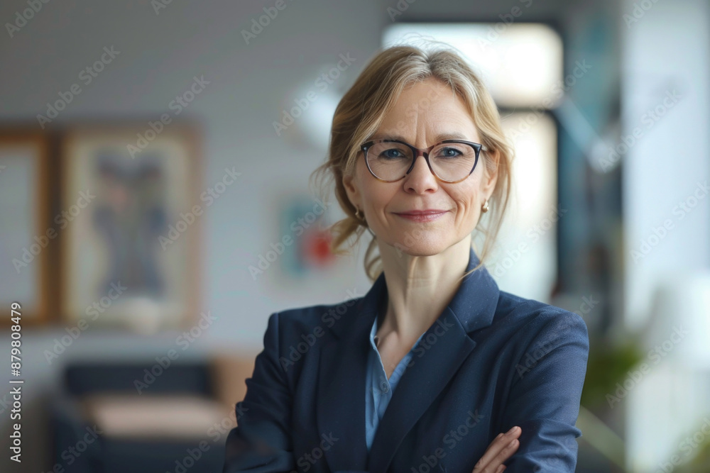 A professional woman dressed in a blue blazer, perfect for corporate or business settings A professional woman dressed in a blue blazer, perfect for corporate or business settings