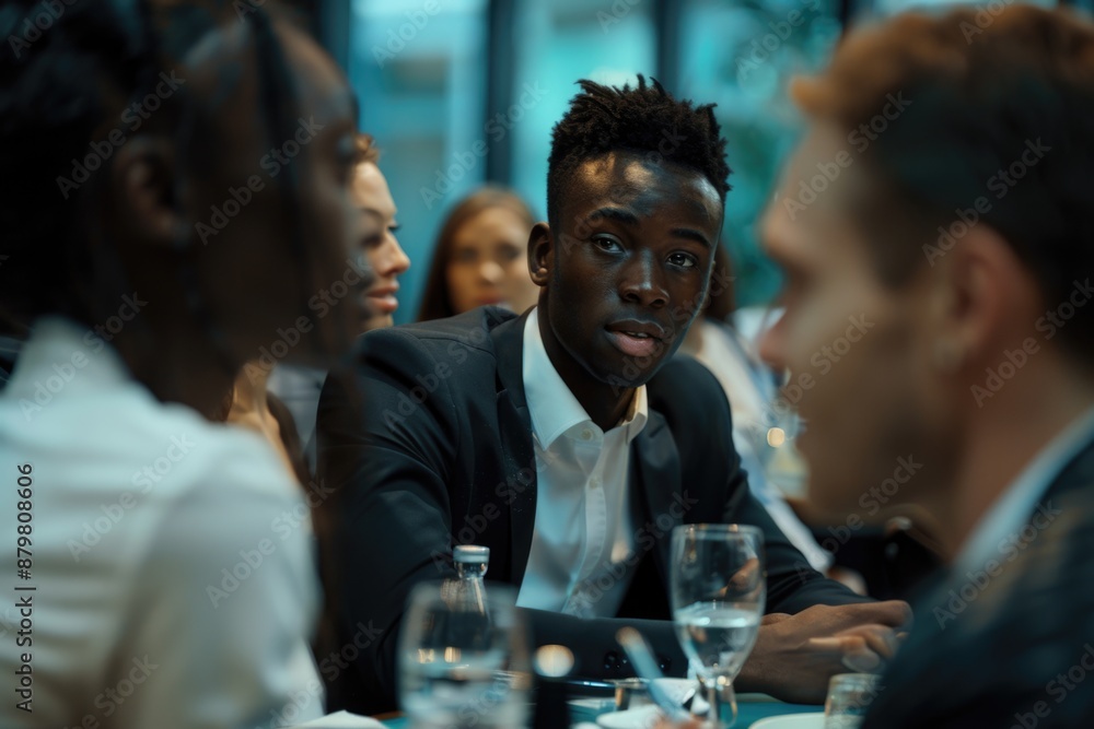 A group of people gathered around a table for a meeting or discussion A group of people gathered around a table for a meeting or discussion