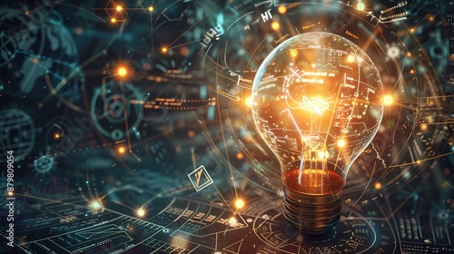Abstract representation of knowledge with a glowing lightbulb surrounded by swirling patterns of books, symbols, and symbolizing the spark of learning