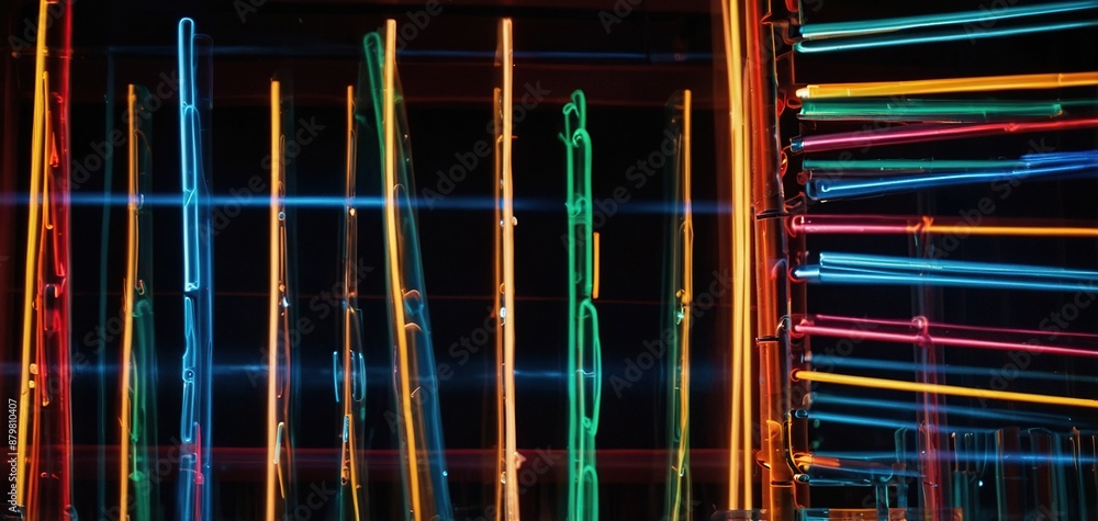 Fototapeta premium A long exposure shot of neon tubes creating streaks of light in motion