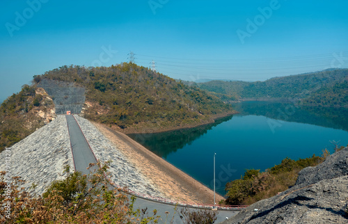 serene lake and dense deciduous forest surrounded by Ajodhya hills. The area is part of Purulia pumped storage project. This hydel power project is major source of water in arid regions of Purulia. photo