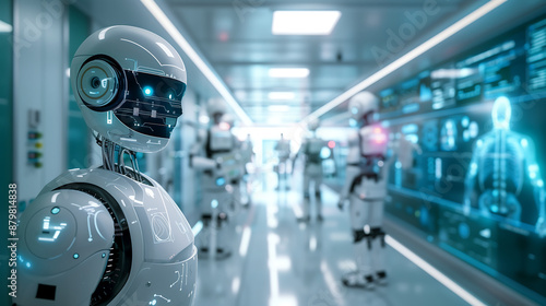 Wallpaper Mural artificial intelligence robots working with a medical team in a hospital hallway, in a futuristic technology concept Torontodigital.ca