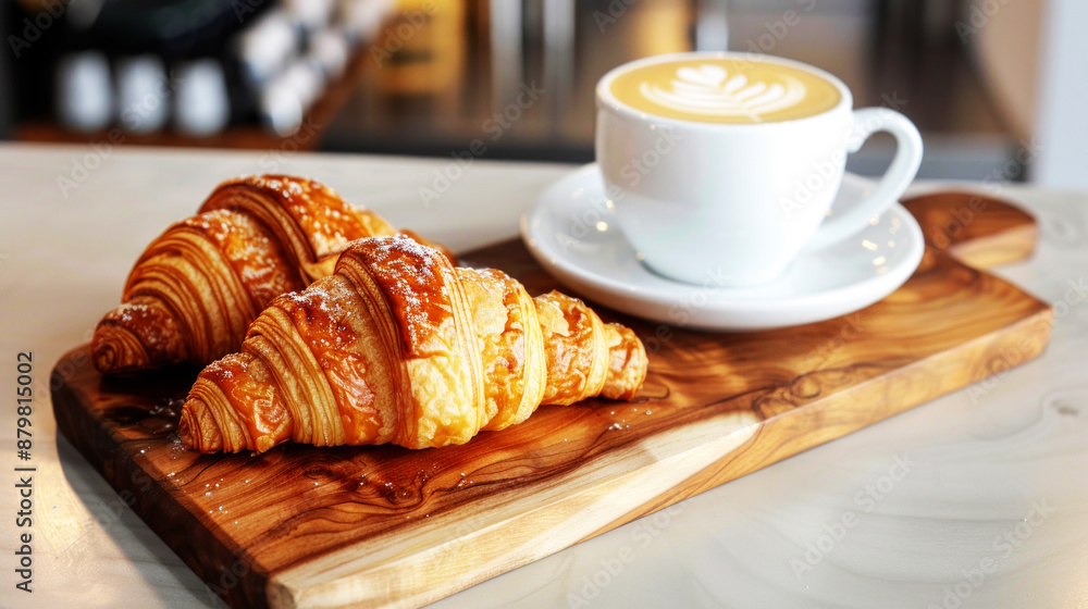 bread food on wooden table, glass of cappuccino coffee with bread, morning meal for relaxing bread food on wooden table, glass of cappuccino coffee with bread, morning meal for relaxing