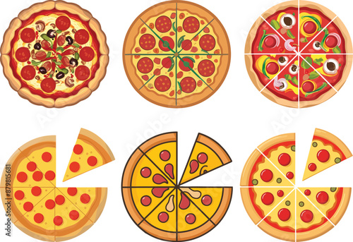 Collection of pizza isolated illustration sets - Generative AI