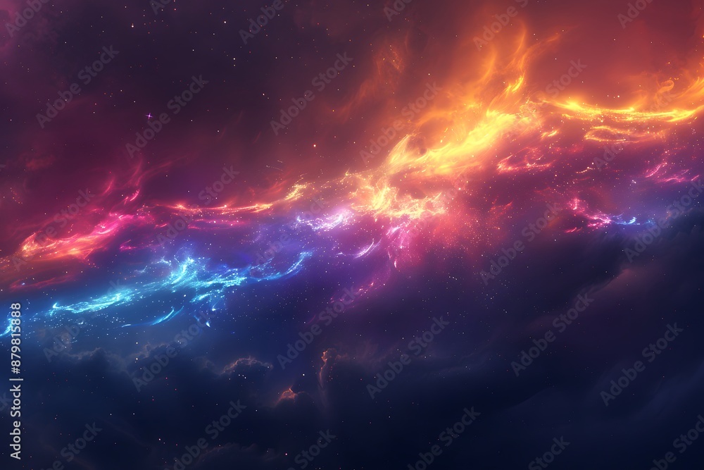Fototapeta premium Vivid cosmic nebula in orange, purple, and blue hues, creating a mesmerizing space phenomenon
