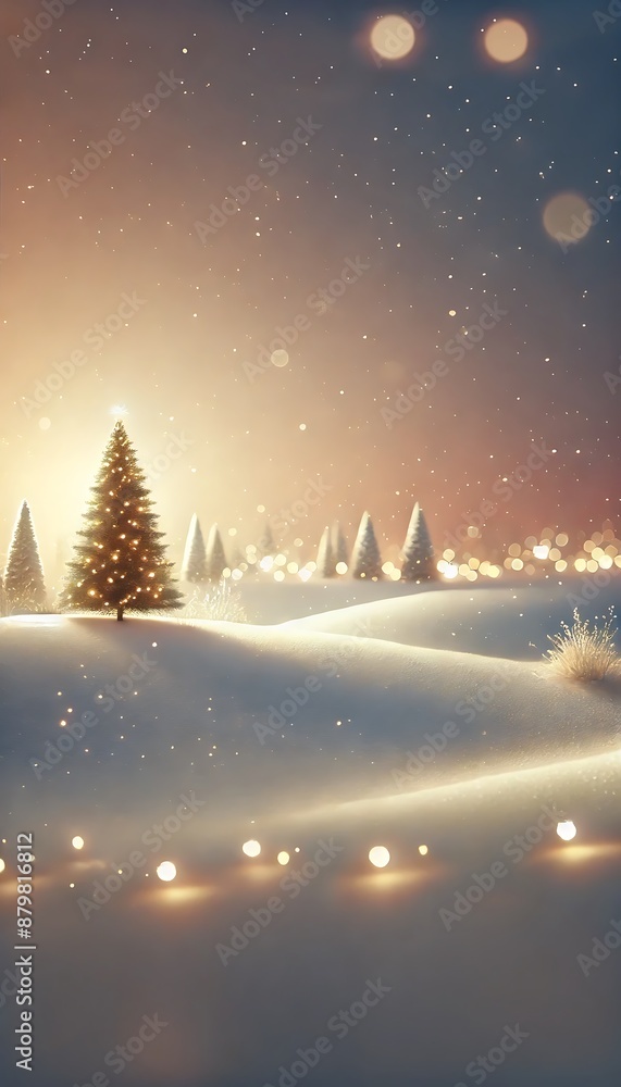 Christmas tree illuminated by warm lights on snowy landscape at dusk
Christmas tree illuminated by warm lights on snowy landscape at dusk