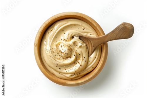 Delicious tahini on a white surface photo