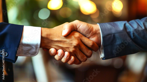 greeting agreement, agreement between two people in running a business, shaking hands closely working together