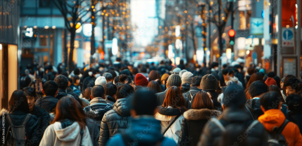 Obraz premium people walking in the middle of the city during the day, busy working productivity