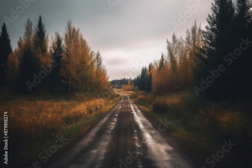 Beautiful  place with green scenery, mountain, tree, sky, road, cloud.AI generated image.  © mahdee