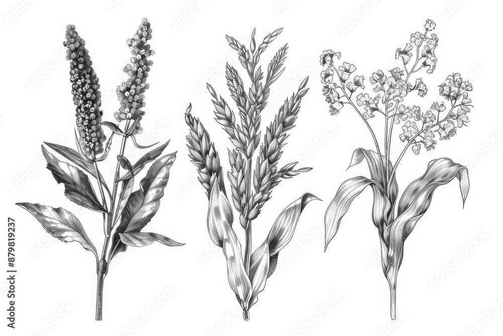 A close-up shot of various flower species arranged on a plain white surface A close-up shot of various flower species arranged on a plain white surface