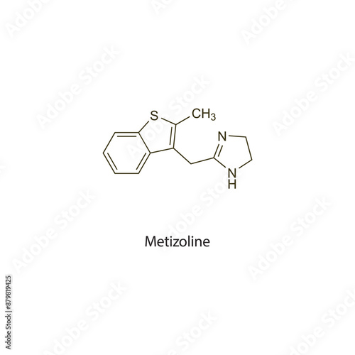 Metizoline flat skeletal molecular structure Sympathomimetic drug used in cough treatment. Vector illustration scientific diagram.