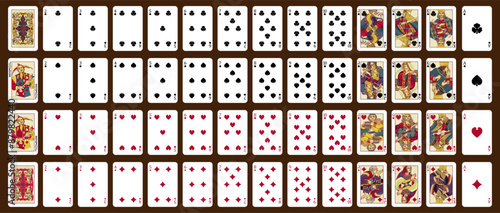52 playing cards with jokers - Poker playing cards, full deck.