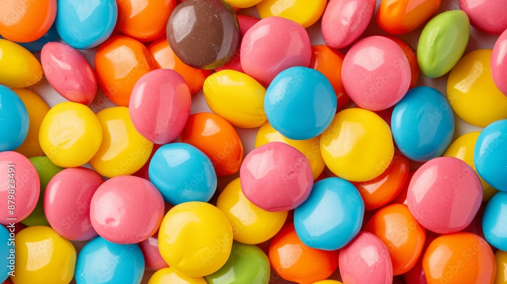 Close-up of colorful oval and round candies, creating a uniform and detailed background, realistic and cinematic style, hyper detailed textures, focus cover all object Close-up of colorful oval and round candies, creating a uniform and detailed background, realistic and cinematic style, hyper detailed textures, focus cover all object