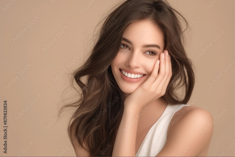 woman touching her face enjoying her smooth glow face skin after beauty treatment woman touching her face enjoying her smooth glow face skin after beauty treatment