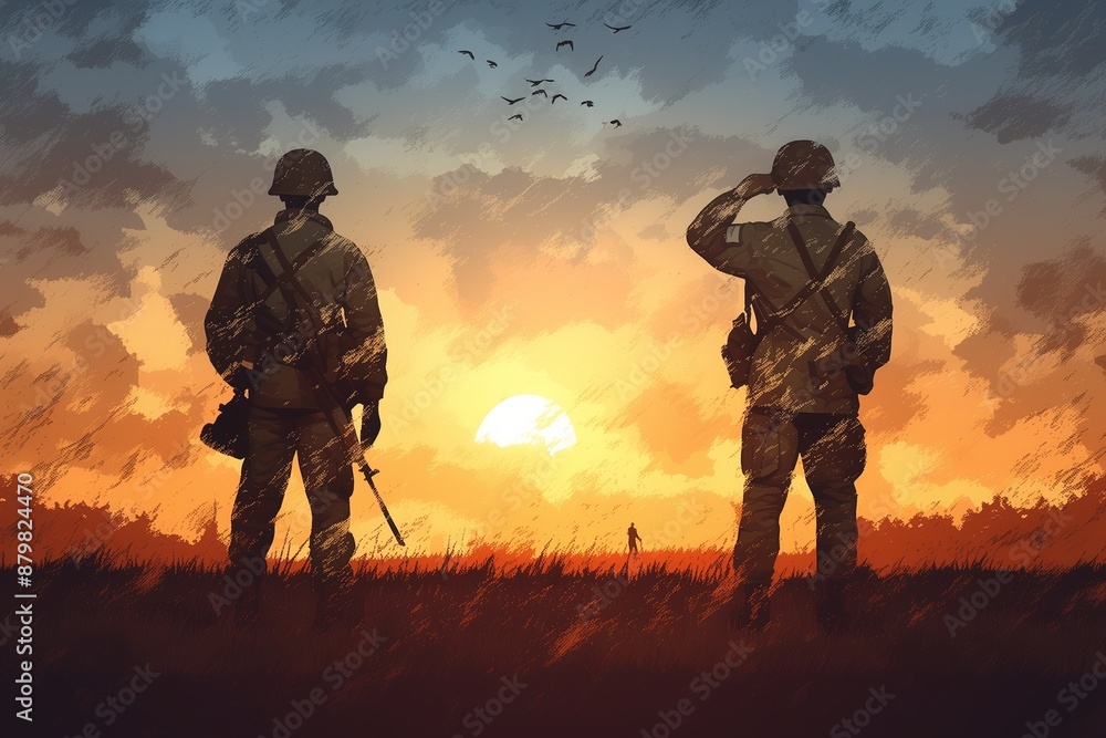 Silhouettes of soldiers saluting with Veterans Day on rusty iron background Silhouettes of soldiers saluting with Veterans Day on rusty iron background