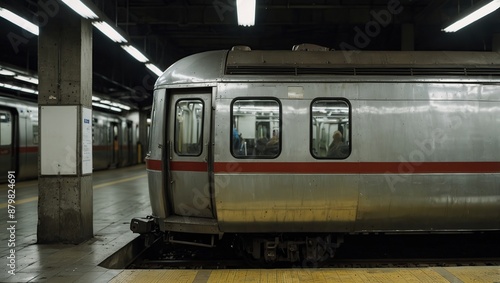 Wallpaper Mural blank white Poster at Train Subway Station with moving Train on background Torontodigital.ca