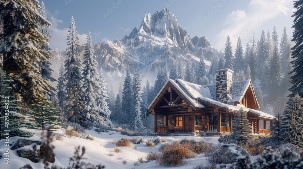 A cozy mountain cabin with a rustic wooden exterior, surrounded by towering pine trees and a light dusting of snow. A cozy mountain cabin with a rustic wooden exterior, surrounded by towering pine trees and a light dusting of snow.