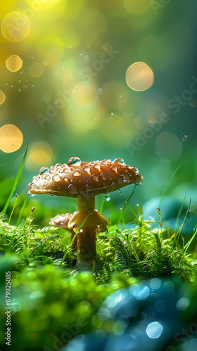 Dew Drops on Mushroom photo