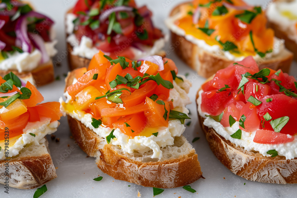 Appetizing Bruschetta with Colorful Tomatoes Appetizing Bruschetta with Colorful Tomatoes