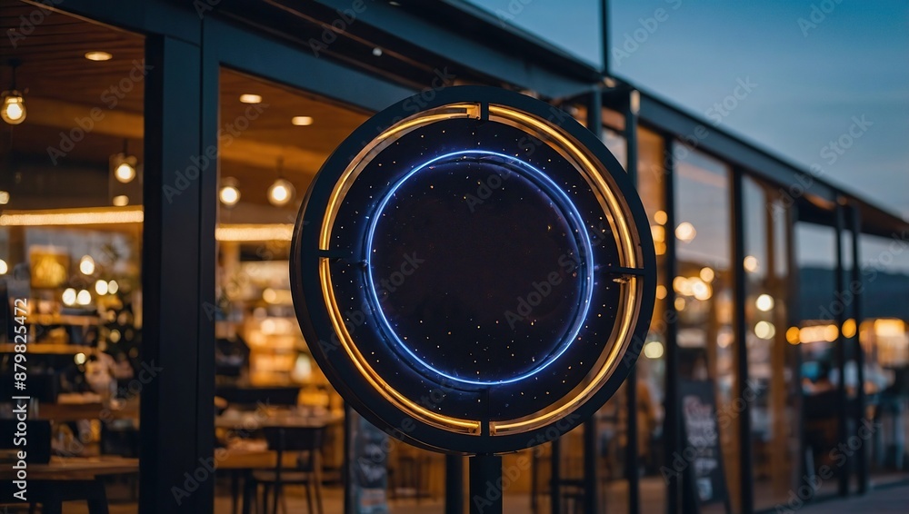 Fototapeta premium Circular outdoor mockup front store logo signage