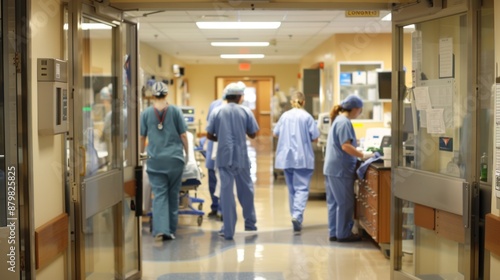 Hospital Corridor with Medical Personnel © vixion