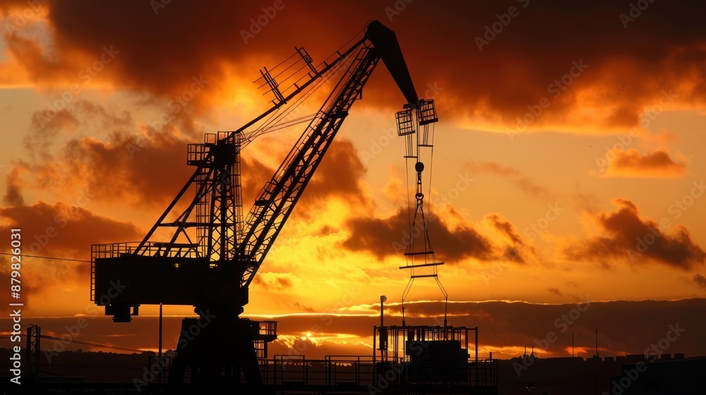 Silhouette of a Crane Against a Dramatic Sunset Sky Silhouette of a Crane Against a Dramatic Sunset Sky