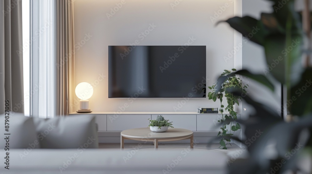 modern living room interior with sofa and tv against the wall with soft lighting modern living room interior with sofa and tv against the wall with soft lighting