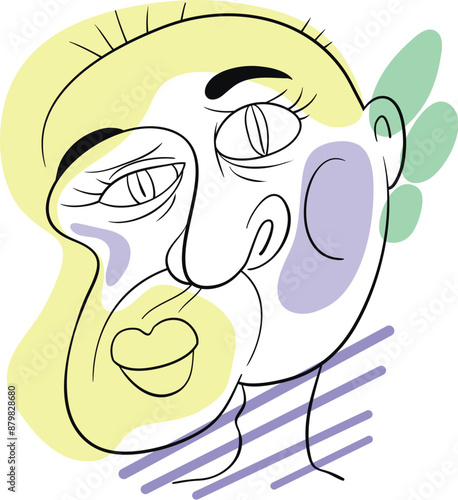 Line art surreal abstract human face illustration.