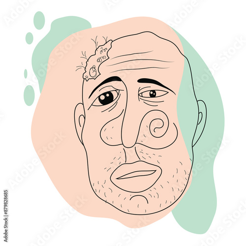 Line art surreal abstract human face illustration.