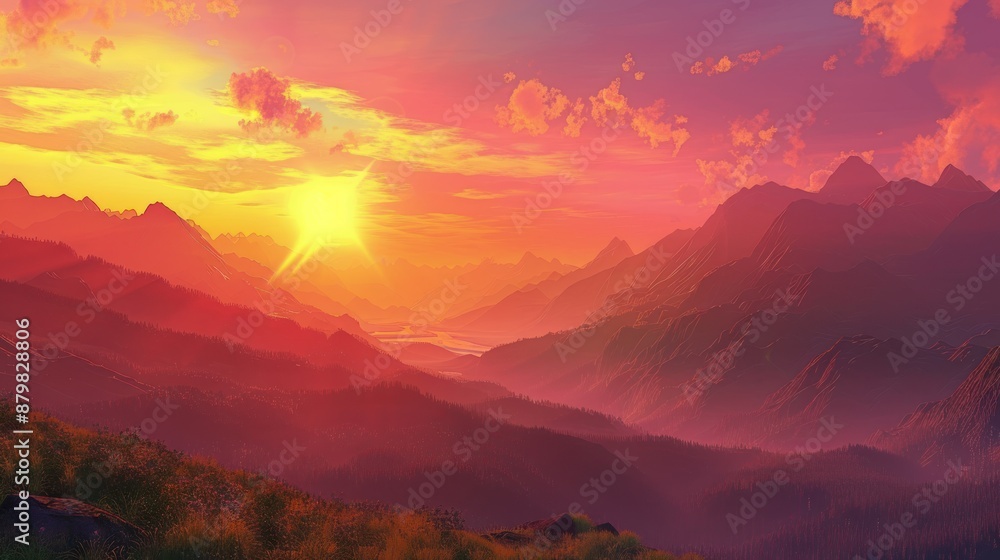 Majestic Sunset over Mountains Majestic Sunset over Mountains