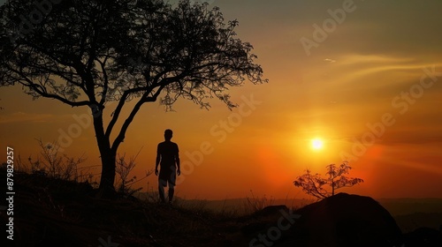 Silhouetted Figure at Sunset