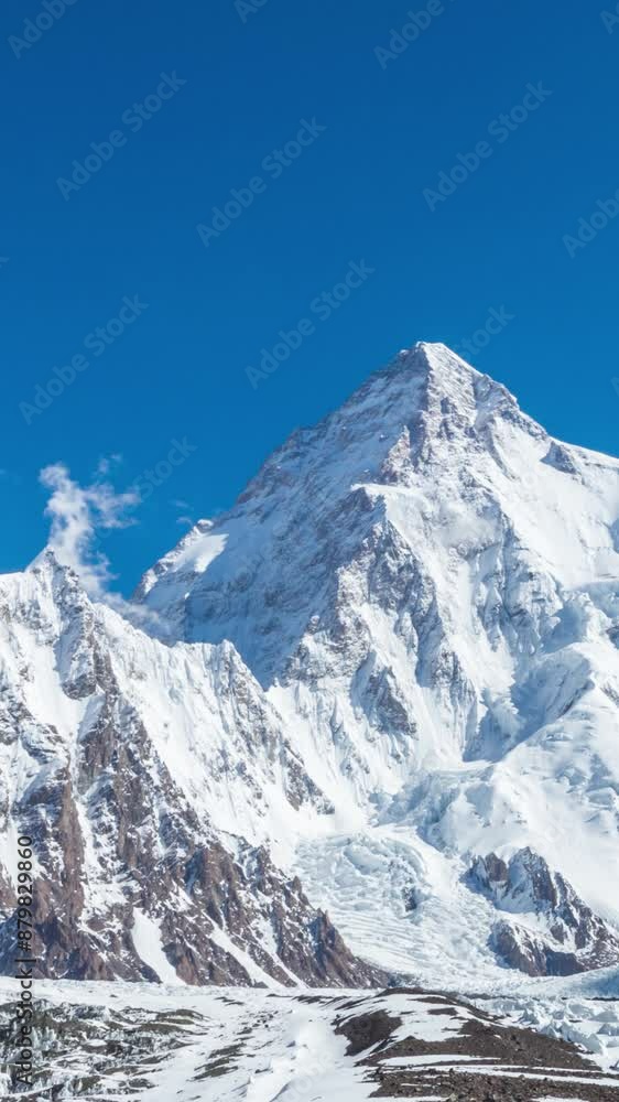 K2 mountain peak, second highest mountain in the world, K2 trek, Pakistan, Asia. Vertical video K2 mountain peak, second highest mountain in the world, K2 trek, Pakistan, Asia. Vertical video