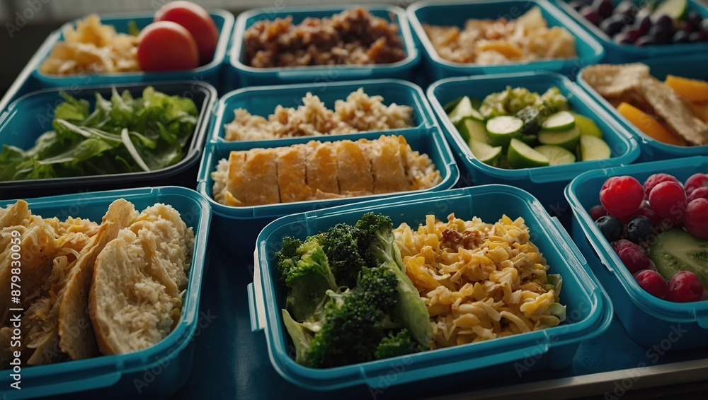 Disposable lunch boxes in rows Disposable lunch boxes in rows