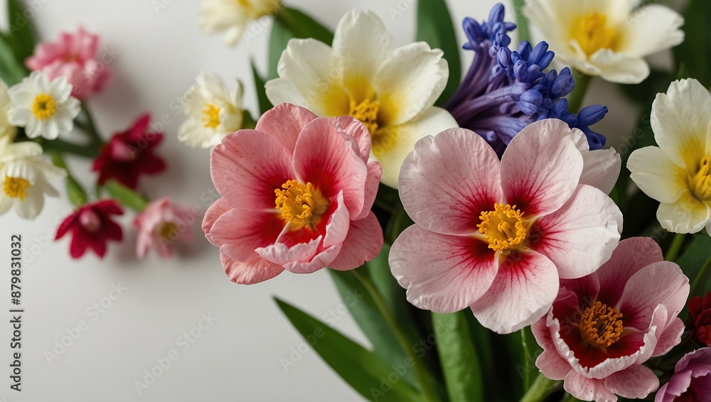 Colorful spring flowers with white copy space. Beautiful mockup spring background Colorful spring flowers with white copy space. Beautiful mockup spring background