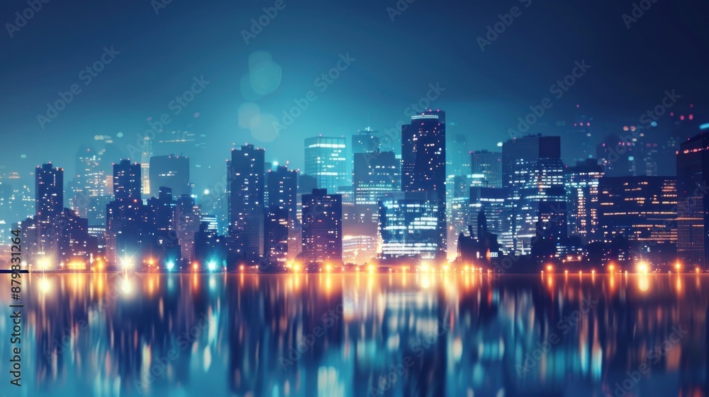 Obraz premium Night Cityscape with Water Reflection