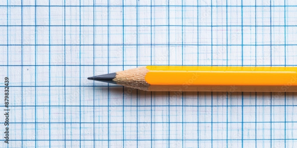 A yellow pencil rests horizontally on a sheet of graph paper, ready for writing or drawing A yellow pencil rests horizontally on a sheet of graph paper, ready for writing or drawing