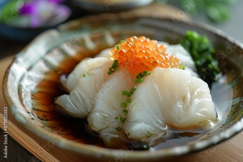 Japanese dish ankimo steamed monkfish liver photo