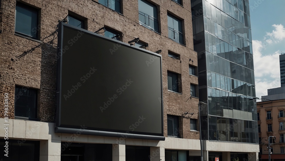 Empty Large billboard advertisement mockup on modern building exterior Empty Large billboard advertisement mockup on modern building exterior