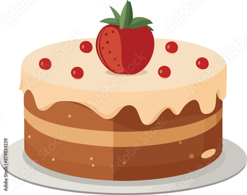 a strawberry cake illustration isolated - Generative AI
