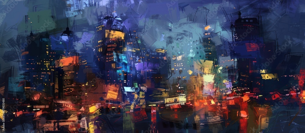 Nighttime Cityscape Painting Nighttime Cityscape Painting