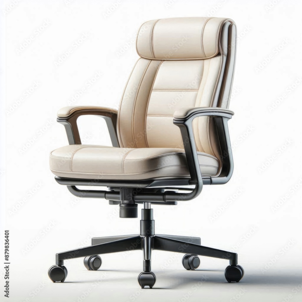 Modern ergonomic office chair with white upholstery, adjustable armrests and five-wheel base. Concept: comfort and functionality. AI generated. Modern ergonomic office chair with white upholstery, adjustable armrests and five-wheel base. Concept: comfort and functionality. AI generated.