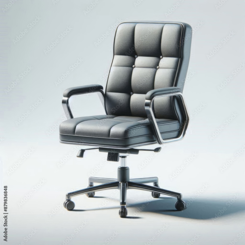 Obraz premium Modern ergonomic office chair with black upholstery, adjustable armrests and five-wheel base. Concept: comfort and functionality. AI generated.