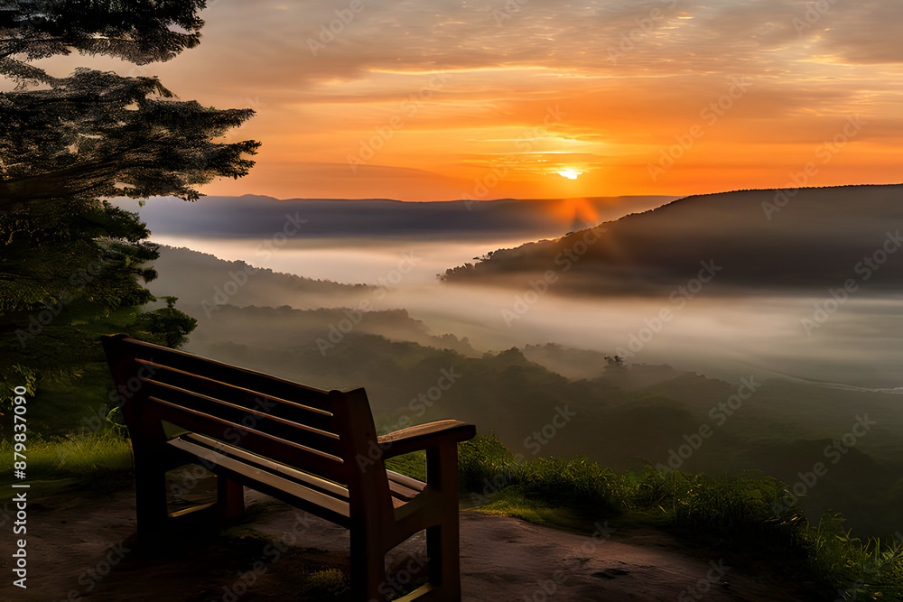 A weathered wooden bench overlooks a misty valley. Golden sunlight paints the sky as the world awakens. A perfect moment of tranquility awaits. A weathered wooden bench overlooks a misty valley. Golden sunlight paints the sky as the world awakens. A perfect moment of tranquility awaits.
