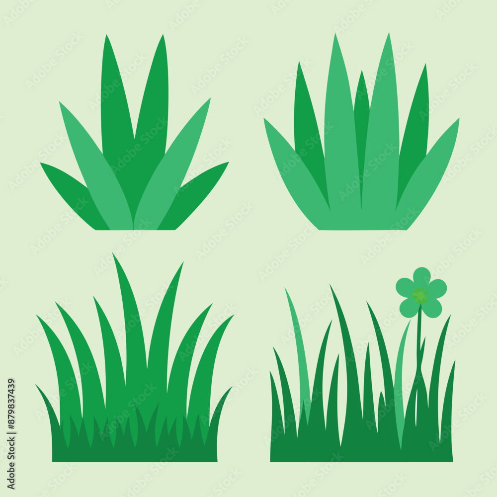 Fototapeta premium Green grass set in flat design